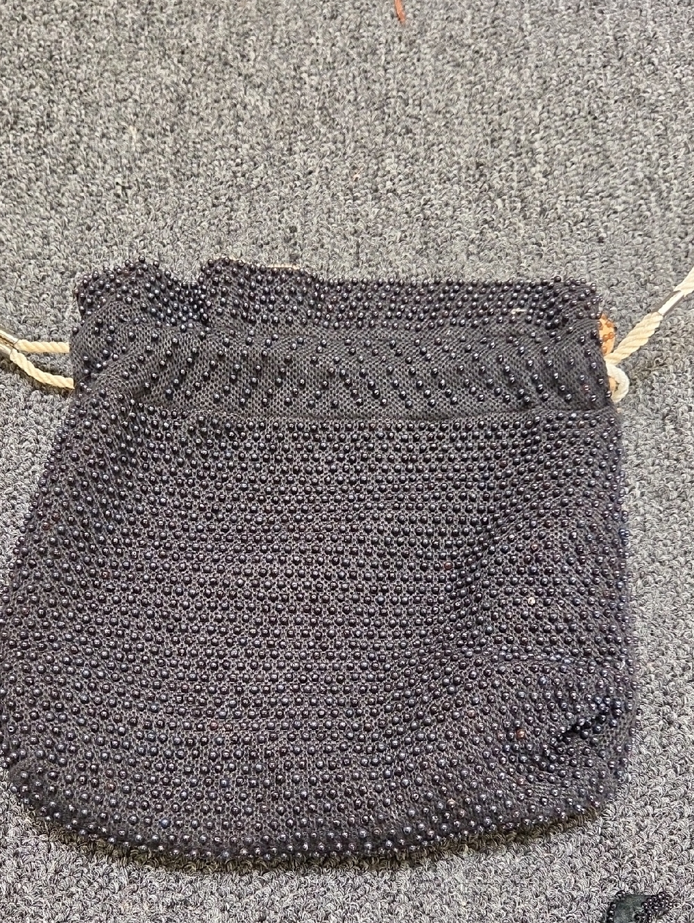 2 Black Beaded Drawstring Evening Bag & Beaded Clutch
